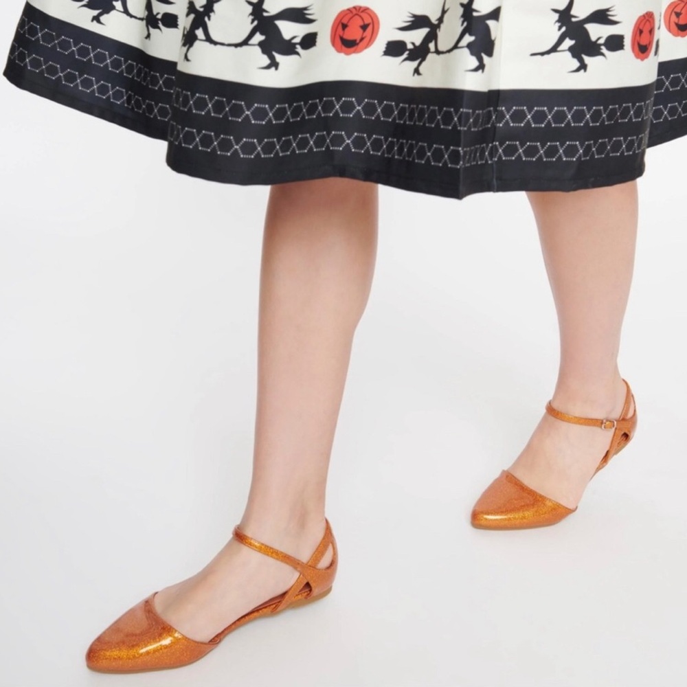 EUC Unique Vintage Libby Orange Glitter Flats - 8